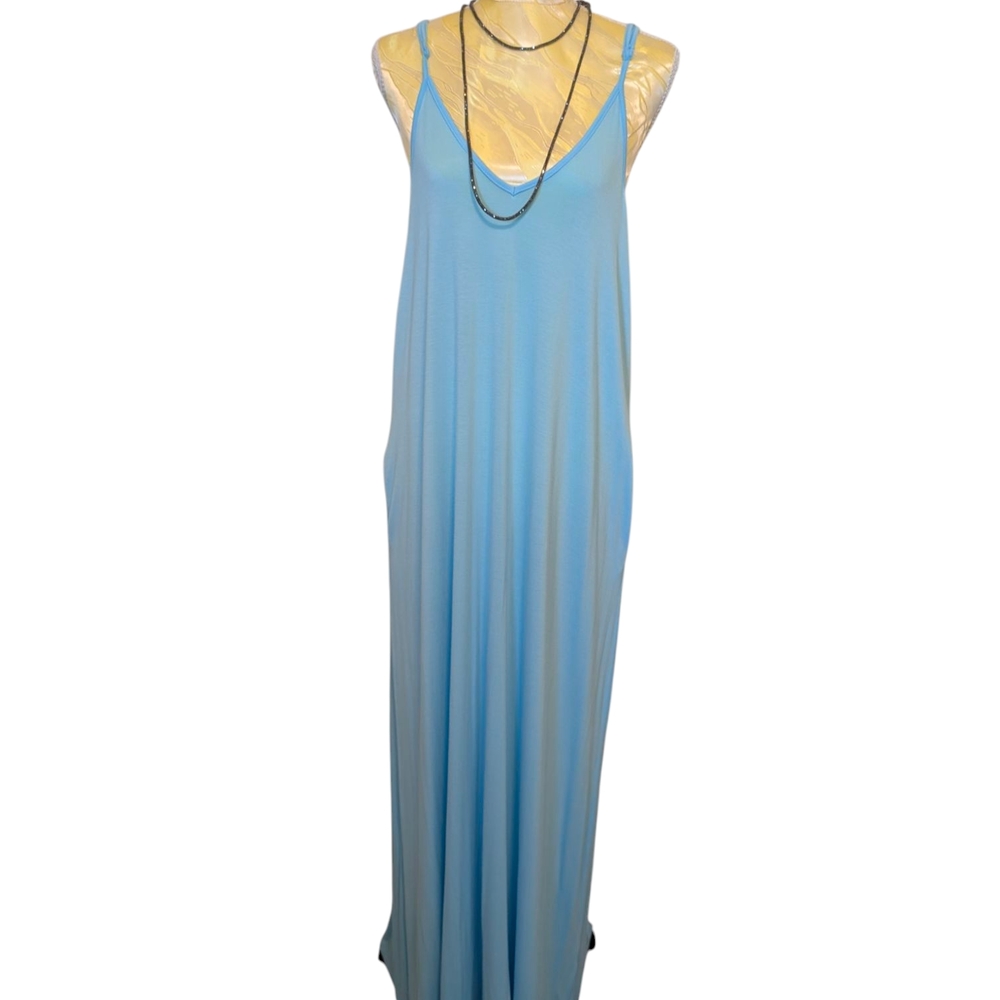 Powder Blue Maxi Dress with Smooth Fabric and Minimalist Design